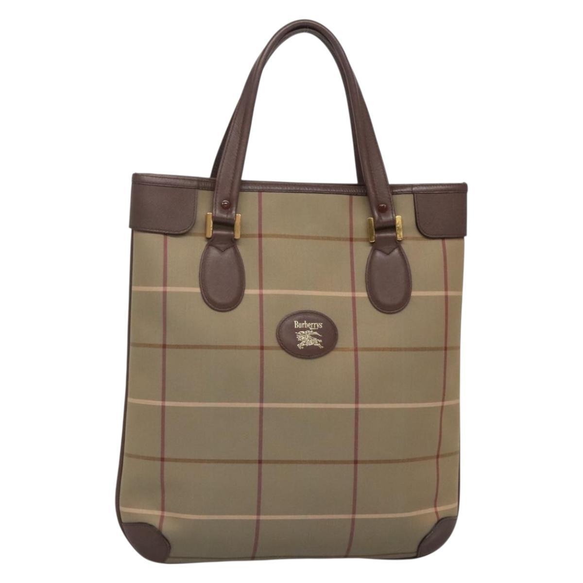 Burberrys Nova Check Tote Bag Canvas Beige Gold Auth Ep10702